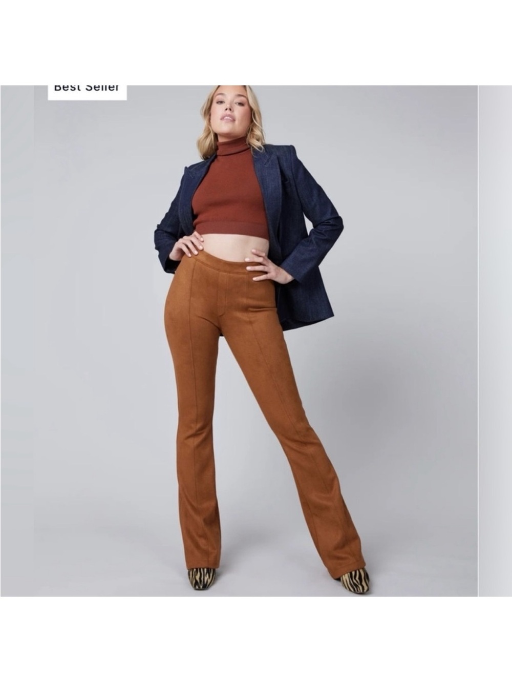 SPANX suede pull on High-Rise Brown Flare Pants